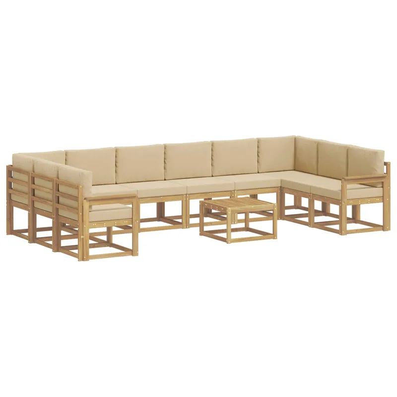 Lauko sofos komplektas su pagalve 11 pcs Balta ir kreminė
