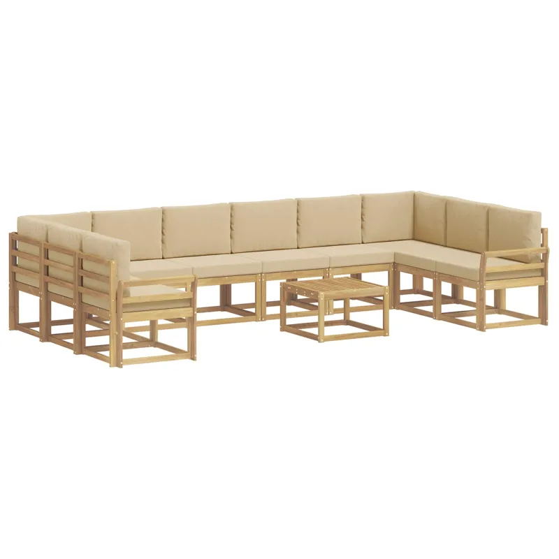Lauko sofos komplektas su pagalve 11 pcs Balta ir kreminė