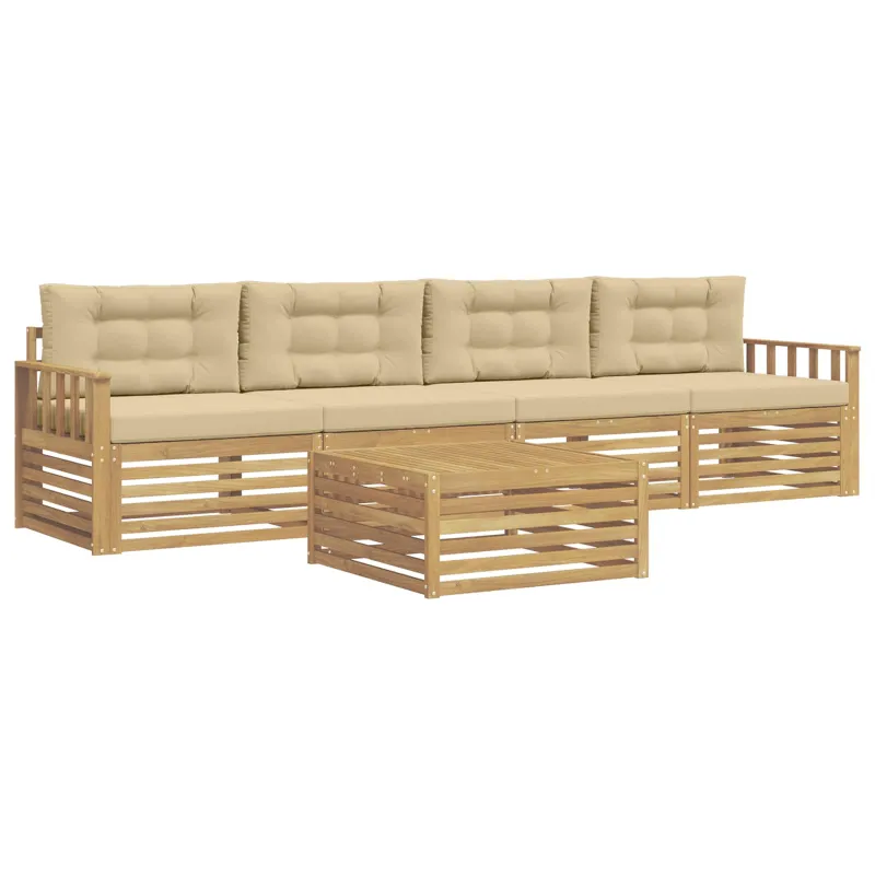 Lauko sofos komplektas su pagalve 5 pcs Balta ir kreminė