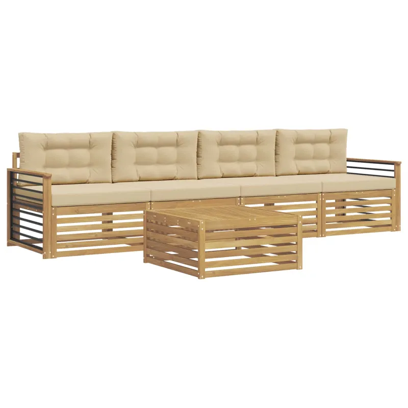 Lauko sofos komplektas su pagalve 5 pcs Balta ir kreminė