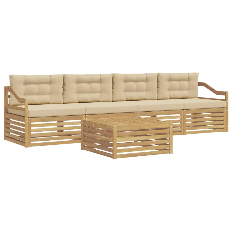 Lauko sofos komplektas su pagalve 5 pcs Balta ir kreminė