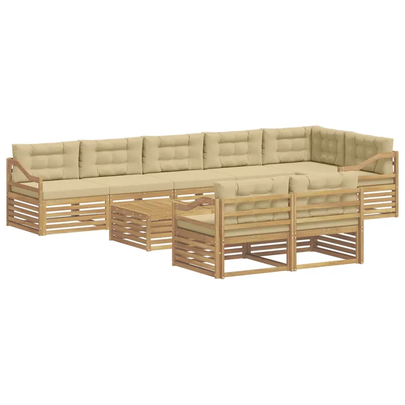 Lauko sofos komplektas su pagalve 9 pcs Balta ir kreminė