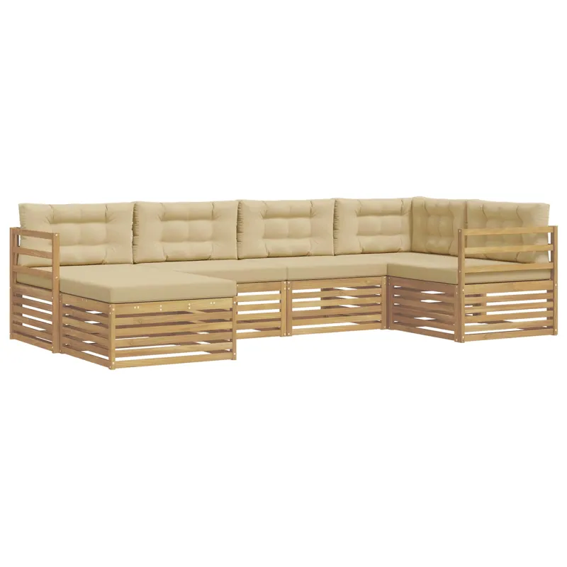 Lauko sofos komplektas 6 pcs Balta ir kreminė Poliesteris