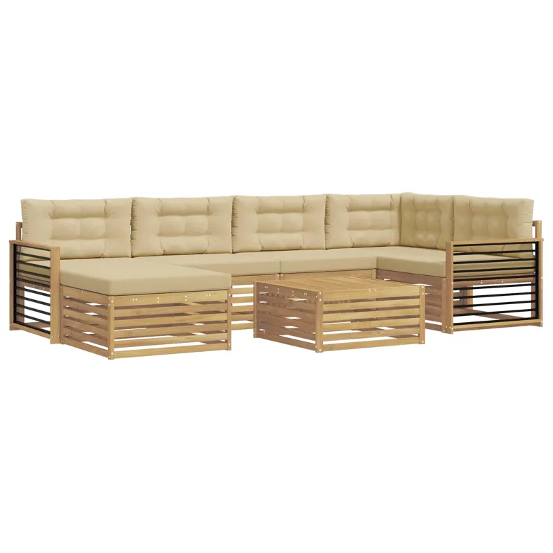 Lauko sofos komplektas su pagalve 7 pcs Balta ir kreminė