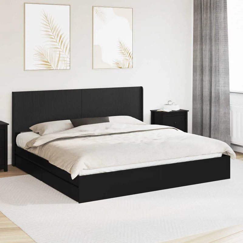 Lovos rėmas su saugojimu ir nugara Juoda 200 x 200 cm