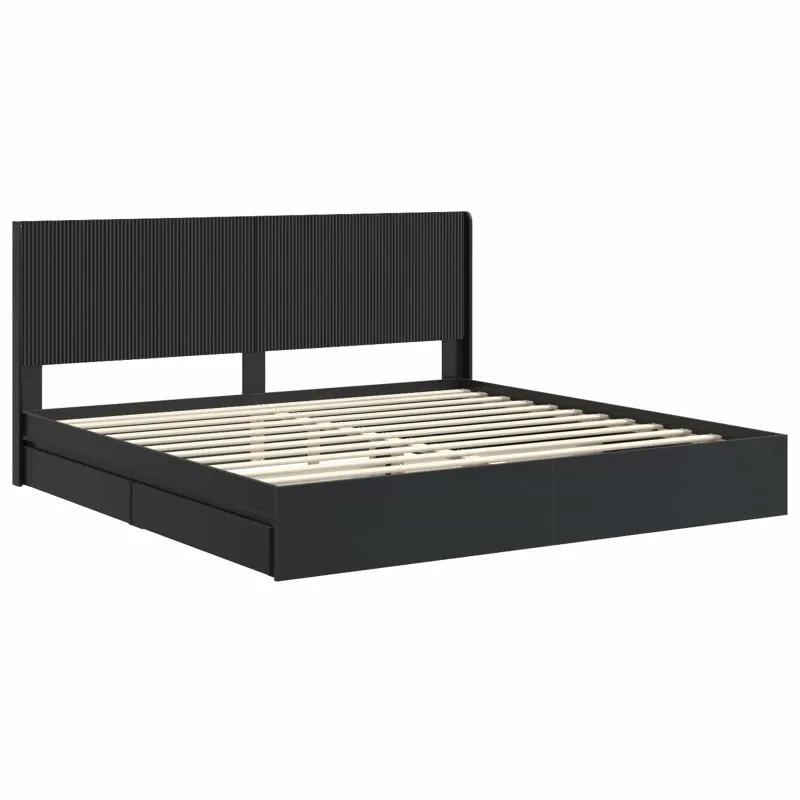 Lovos rėmas su saugojimu ir nugara Juoda 200 x 200 cm