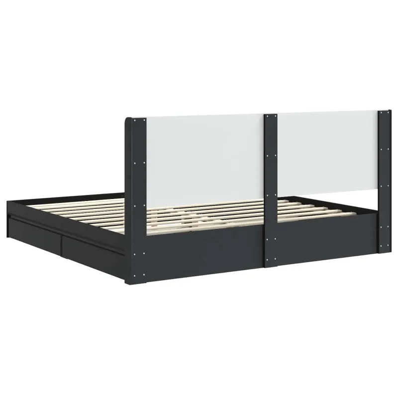 Lovos rėmas su saugojimu ir nugara Juoda 200 x 200 cm