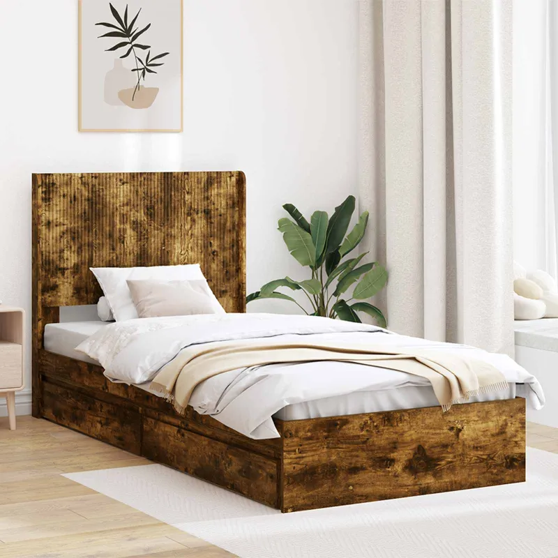 Lovos rėmas su saugojimu ir nugara Dūminio ąžuolo 90 x 200 cm