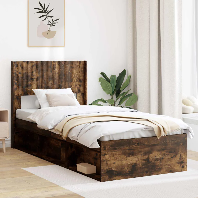 Lovos rėmas su saugojimu ir nugara Dūminio ąžuolo 90 x 190 cm