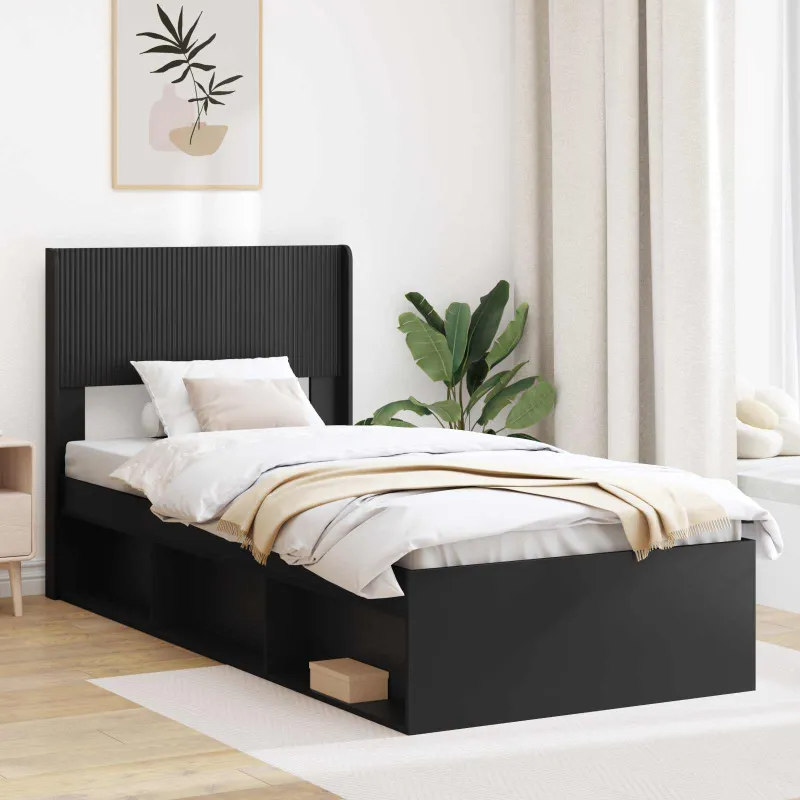 Lovos rėmas su saugojimu ir nugara Juoda 75 x 190 cm