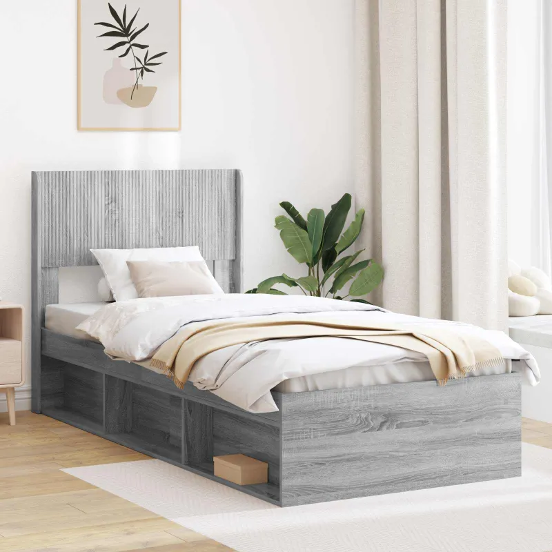 Lovos rėmas su saugojimu ir nugara Pilka Sonoma 75 x 190 cm