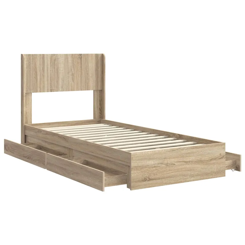 Lovos rėmas su saugojimu ir nugara Sonoma ąžuolas 100 x 200 cm