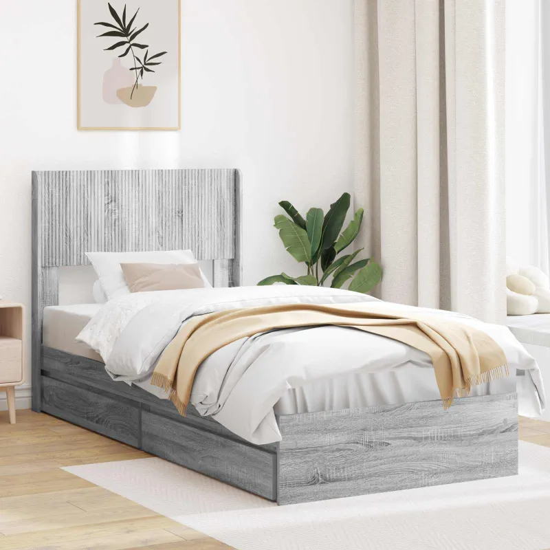 Lovos rėmas su saugojimu ir nugara Pilka Sonoma 90 x 200 cm
