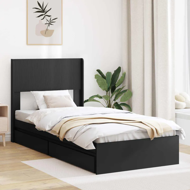 Lovos rėmas su saugojimu ir nugara Juoda 75 x 190 cm