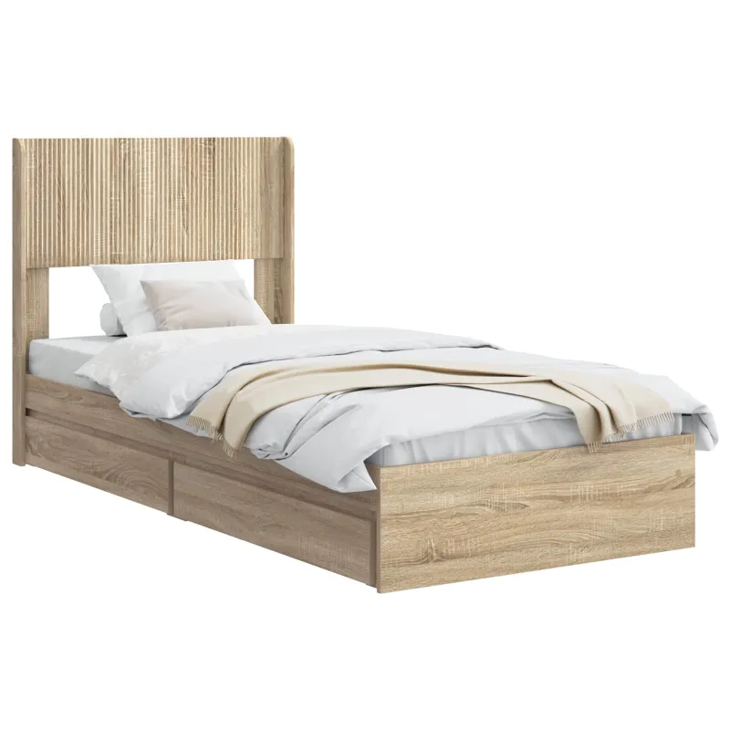 Lovos rėmas su saugojimu ir nugara Sonoma ąžuolas 75 x 190 cm