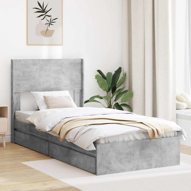 Lovos rėmas su saugojimu ir nugara Betono pilka 75 x 190 cm