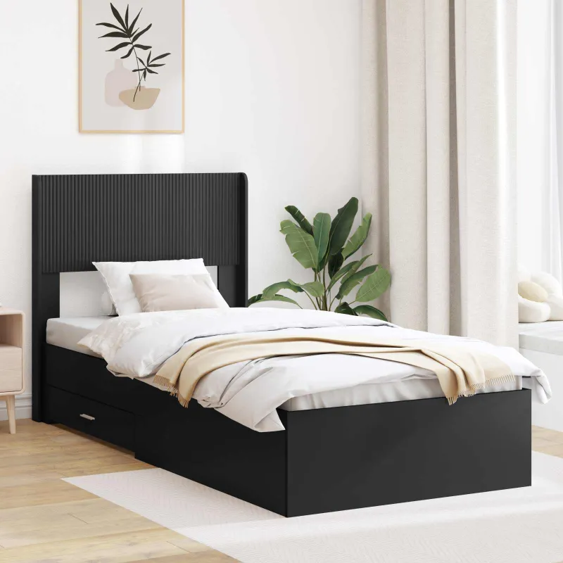 Lovos rėmas su saugojimu ir nugara Juoda 75 x 190 cm