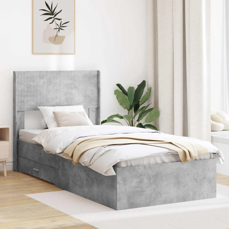Lovos rėmas su saugojimu ir nugara Betono pilka 75 x 190 cm