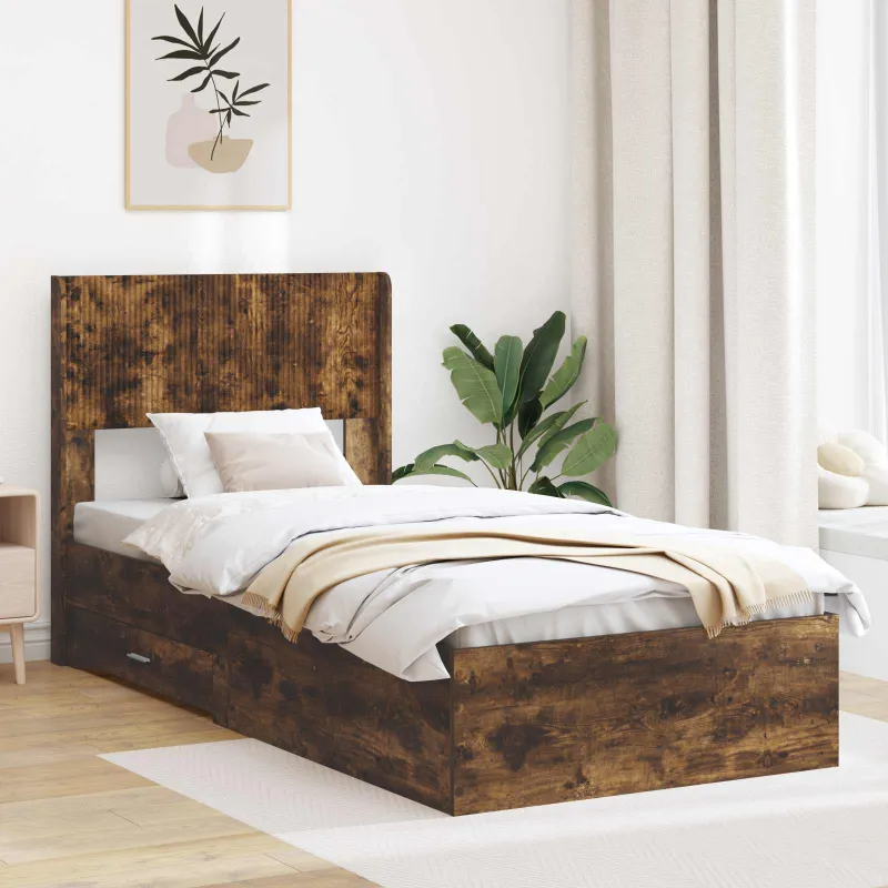 Lovos rėmas su saugojimu ir nugara Dūminio ąžuolo 75 x 190 cm