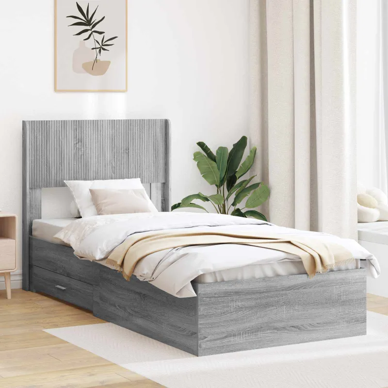 Lovos rėmas su saugojimu ir nugara Pilka Sonoma 75 x 190 cm