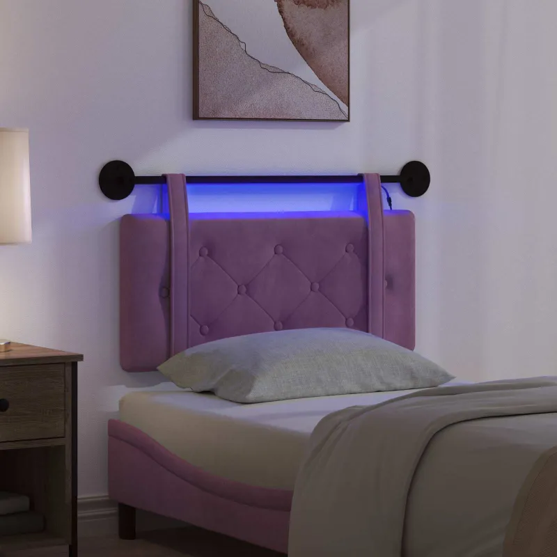 Pakabinamas lovos galvūgalis Su LED šviesa Violetinė Aksomas