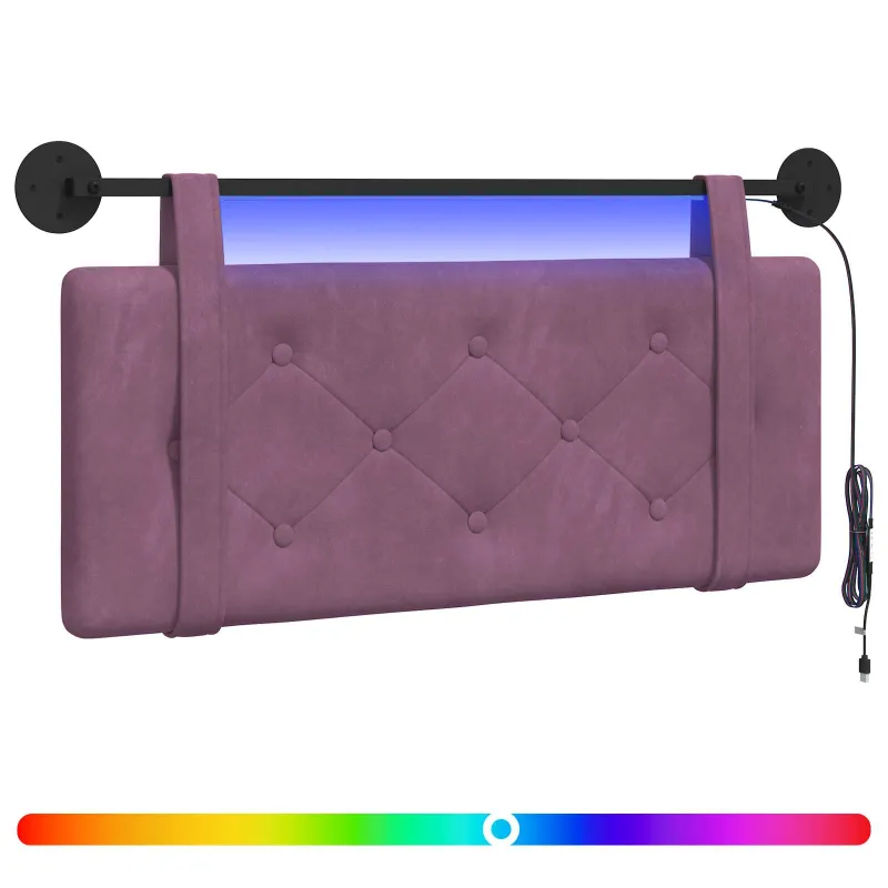 Pakabinamas lovos galvūgalis Su LED šviesa Violetinė Aksomas