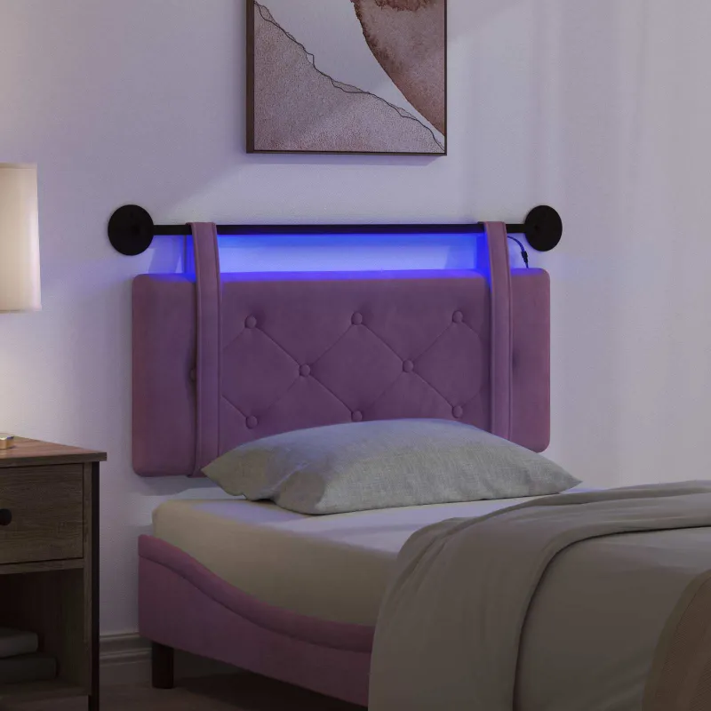 Pakabinamas lovos galvūgalis Su LED šviesa Violetinė Aksomas