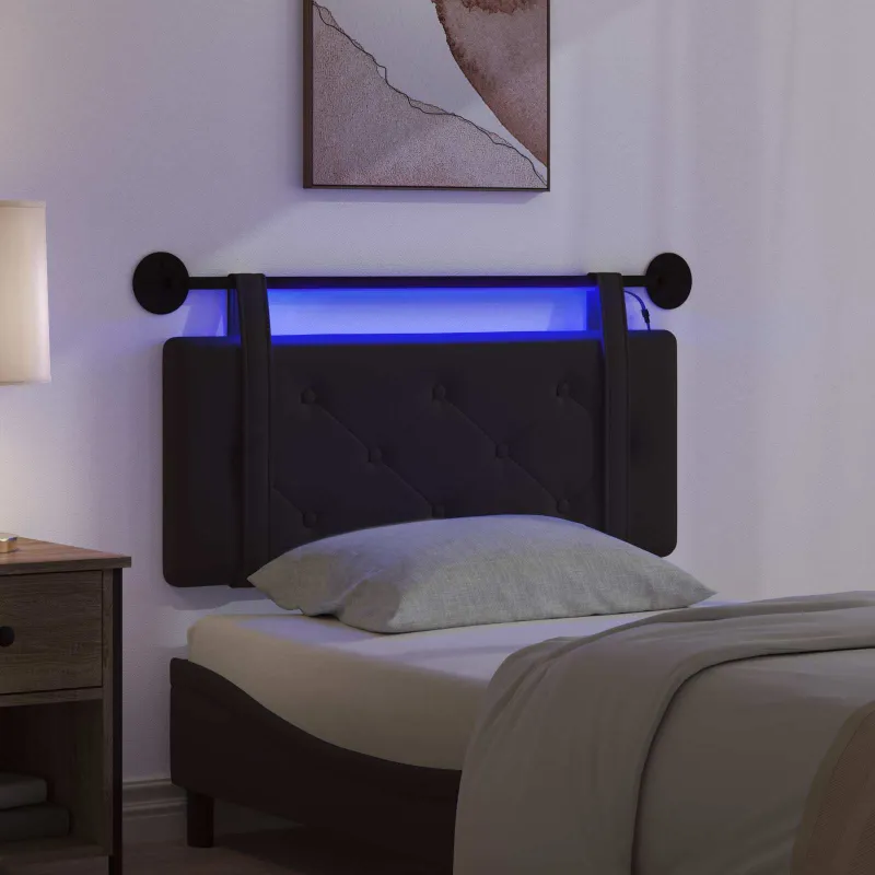 Pakabinamas lovos galvūgalis Su LED šviesa Juoda Dirbtinė oda