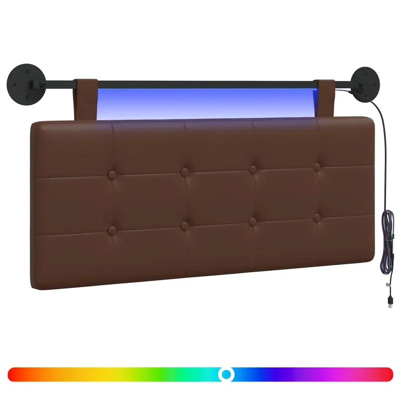Pakabinamas lovos galvūgalis Su LED šviesa Ruda Dirbtinė oda