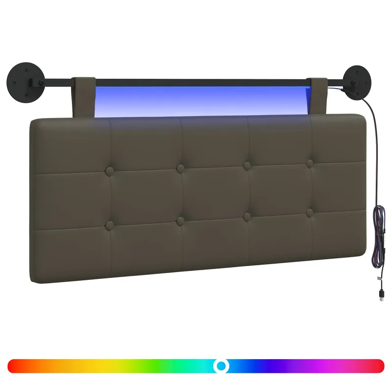 Pakabinamas lovos galvūgalis Su LED šviesa Pilka Dirbtinė oda