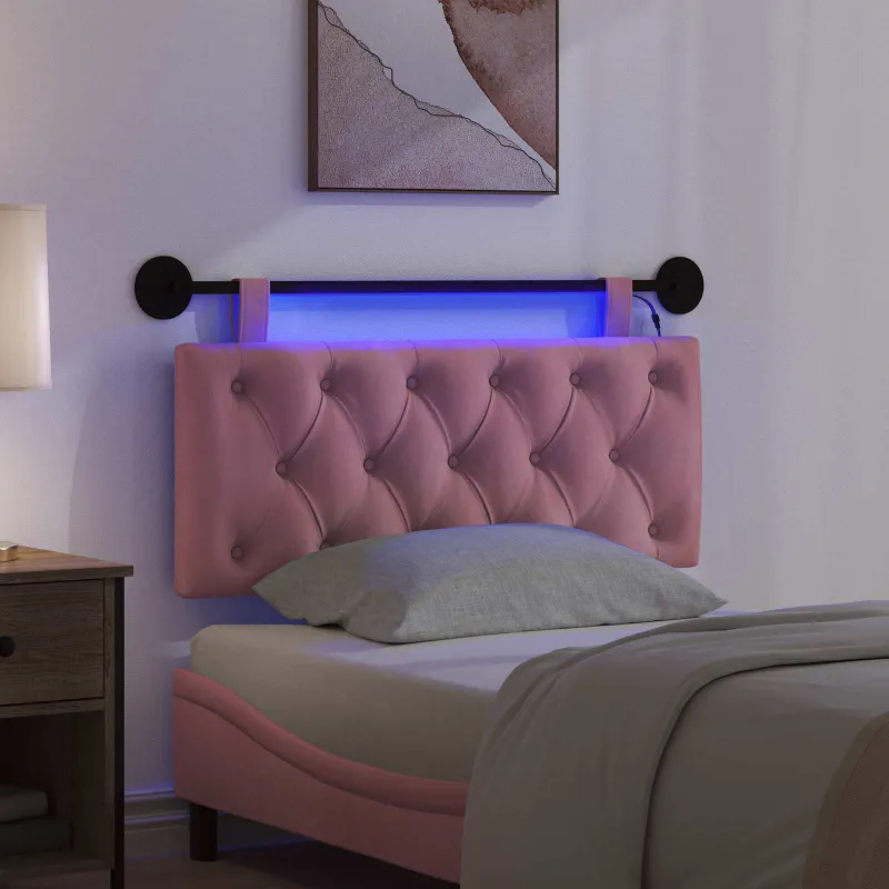 Pakabinamas lovos galvūgalis Su LED šviesa Rožinė Aksomas