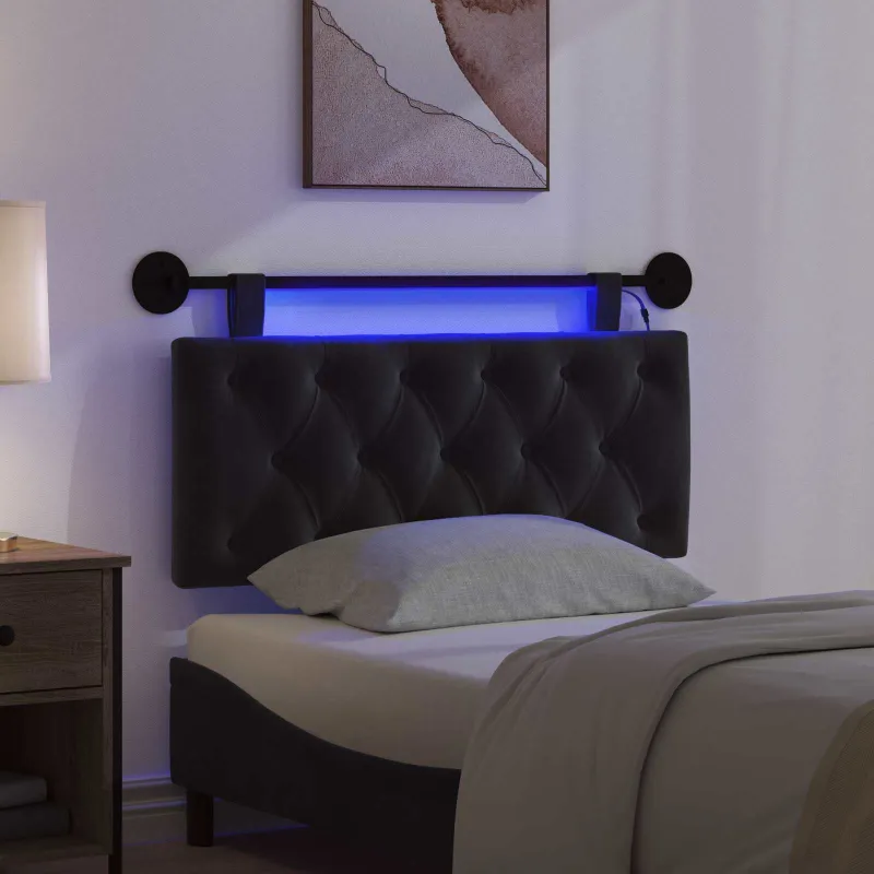 Pakabinamas lovos galvūgalis Su LED šviesa Juoda Aksomas
