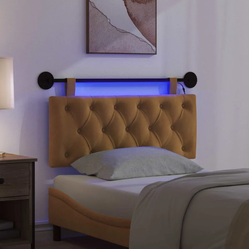 Pakabinamas lovos galvūgalis Su LED šviesa Ruda Aksomas