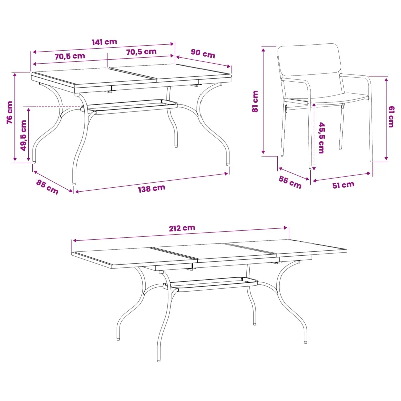 Sodo valgomojo komplektas 7 pcs Antracito Plienas