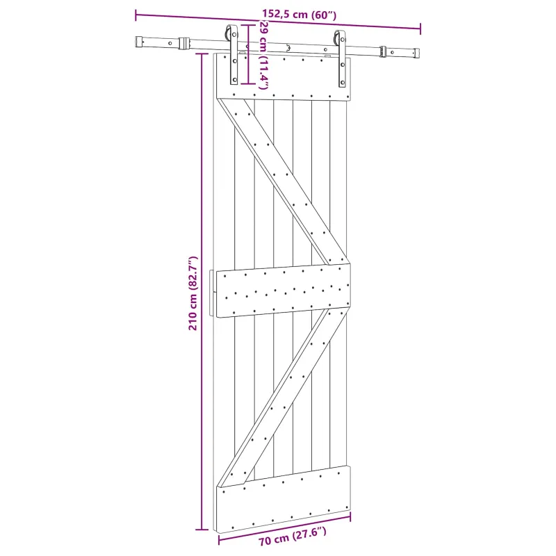 Slankios durys NARVIK Natūrali ir juoda 70 x 210 cm (152,5 cm)