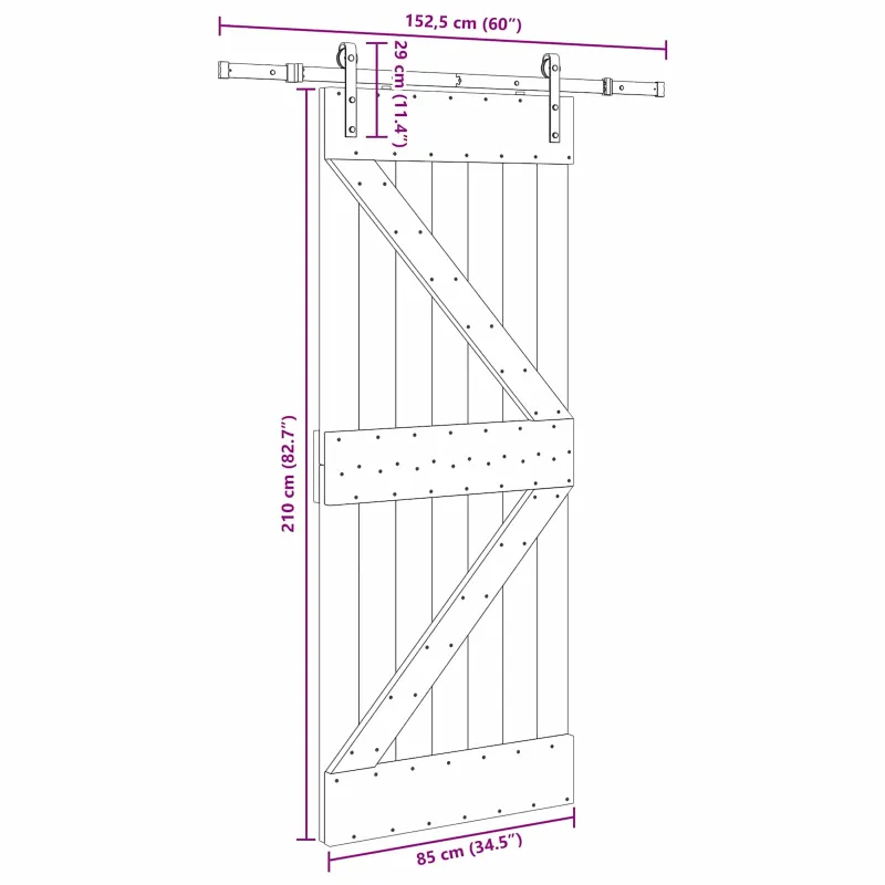 Slankios durys NARVIK Natūrali ir juoda 85 x 210 cm (152,5 cm)