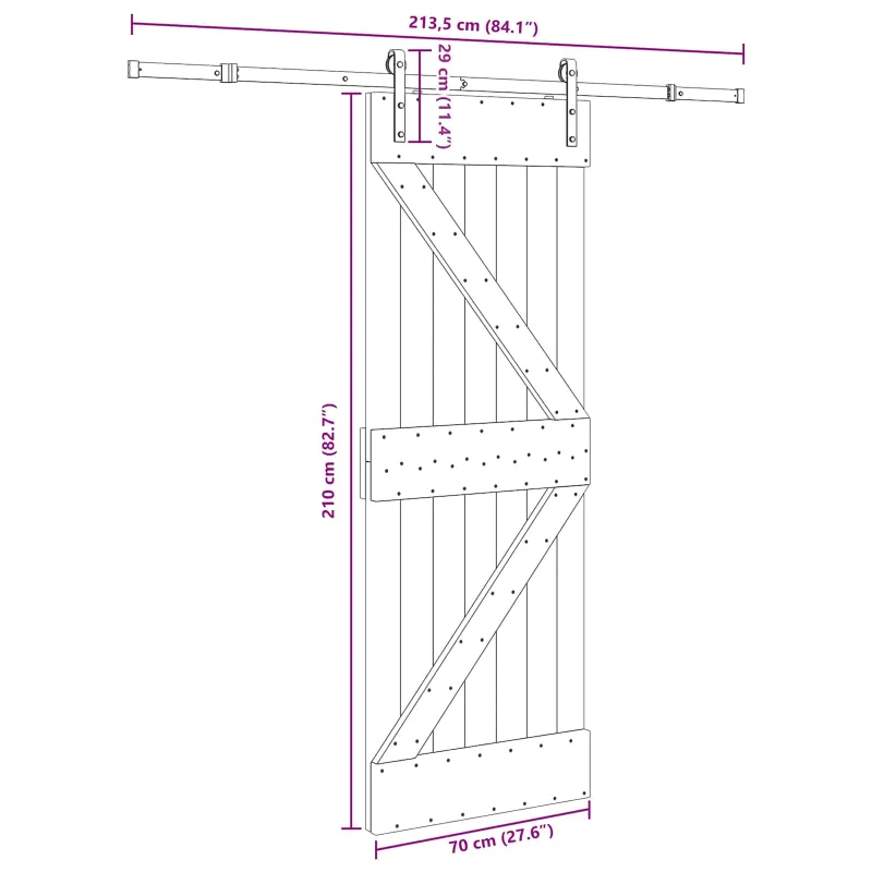 Slankios durys NARVIK Natūrali ir juoda 70 x 210 cm (213,5 cm)