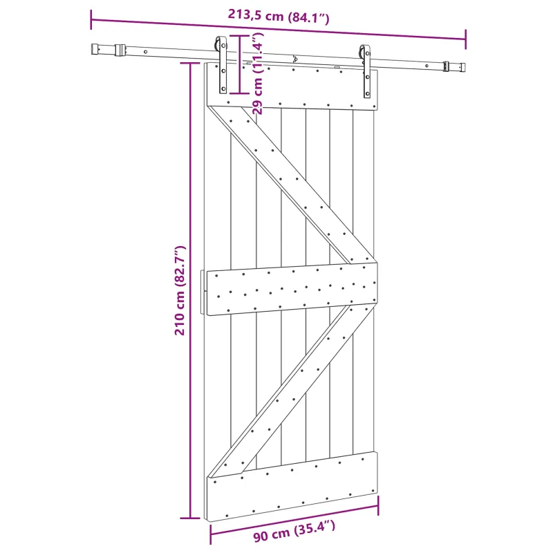 Slankios durys NARVIK Natūrali ir juoda 90 x 210 cm (213,5 cm)
