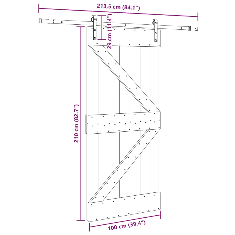 Slankios durys NARVIK Natūrali ir juoda 100 x 210 cm (213,5 cm)