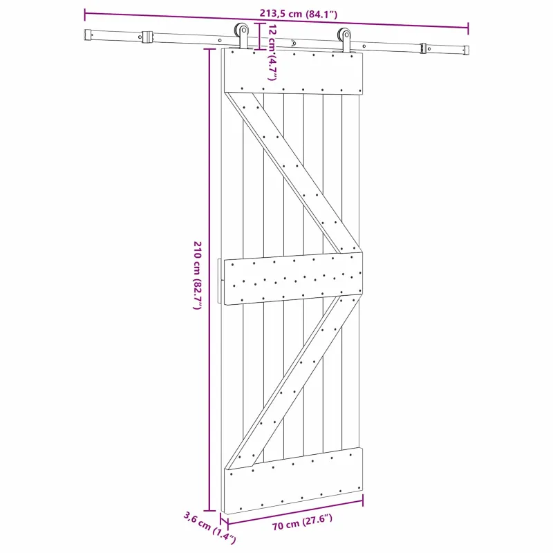 Slankios durys NARVIK Natūrali ir juoda 70 x 210 cm (213,5 cm)