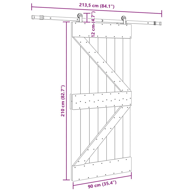 Slankios durys NARVIK Natūrali ir juoda 90 x 210 cm (213,5 cm)