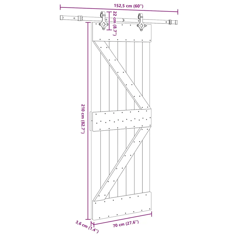 Slankios durys NARVIK Natūrali ir juoda 70 x 210 cm (152,5 cm)