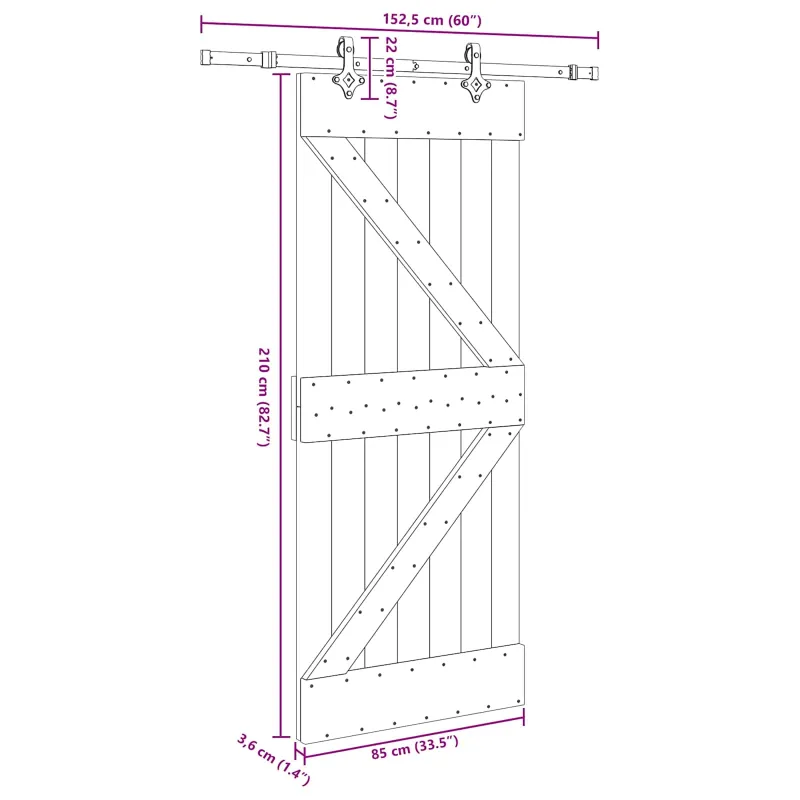 Slankios durys NARVIK Natūrali ir juoda 85 x 210 cm (152,5 cm)