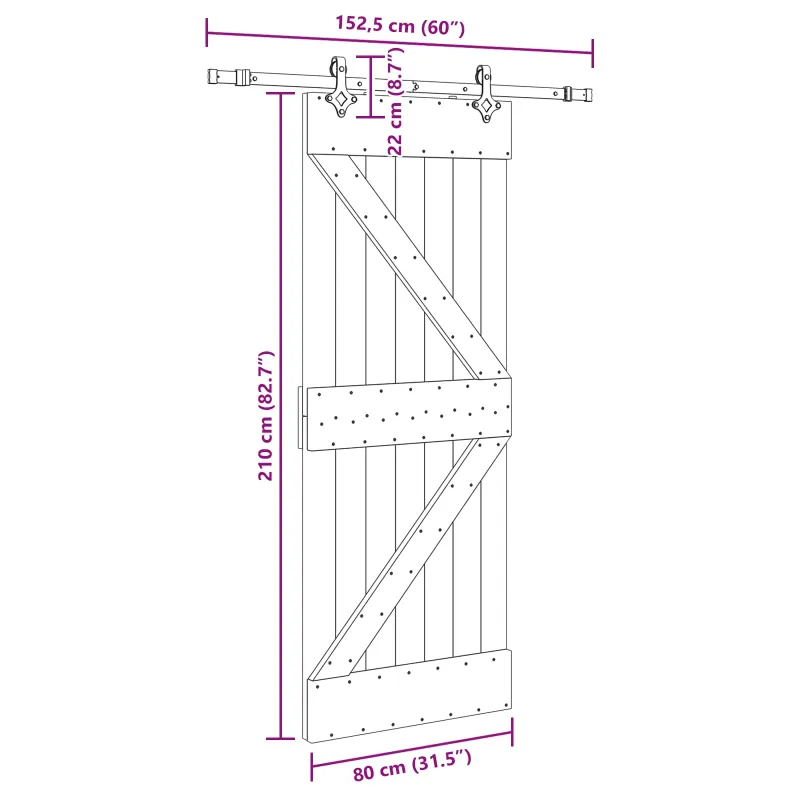 Slankios durys NARVIK Natūrali ir juoda 80 x 210 cm (152,5 cm)