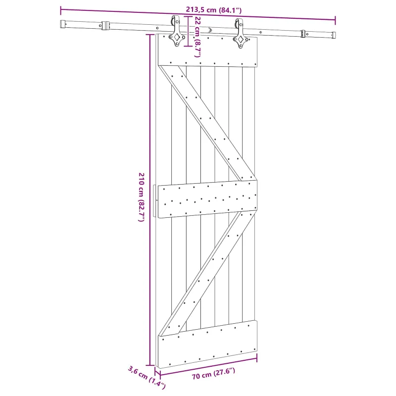 Slankios durys NARVIK Natūrali ir juoda 70 x 210 cm (213,5 cm)