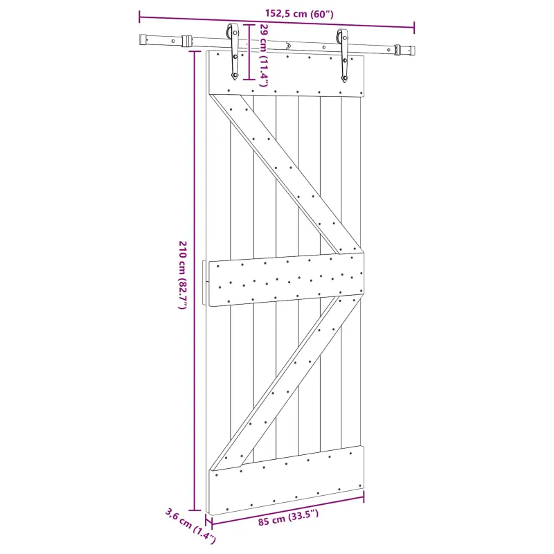 Slankios durys NARVIK Natūrali ir juoda 85 x 210 cm (152,5 cm)