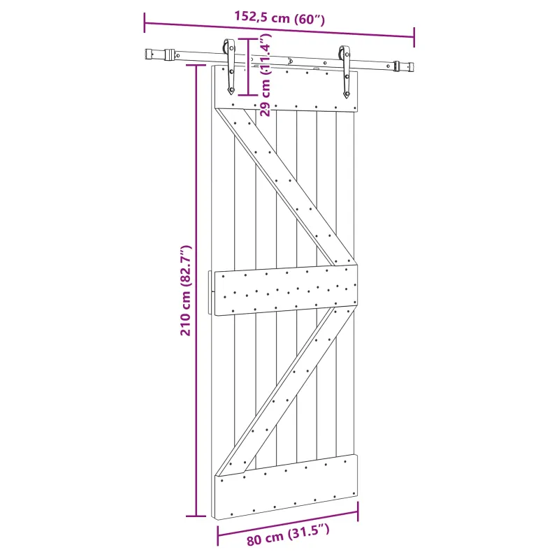 Slankios durys NARVIK Natūrali ir juoda 80 x 210 cm (152,5 cm)