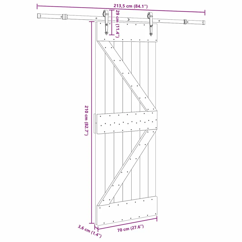 Slankios durys NARVIK Natūrali ir juoda 70 x 210 cm (213,5 cm)