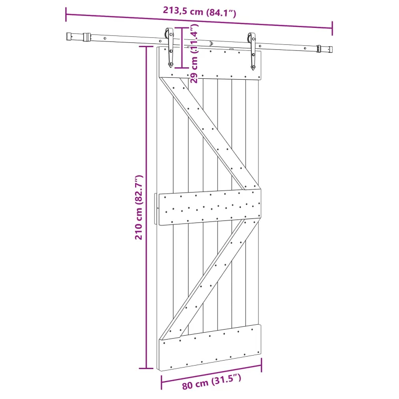 Slankios durys NARVIK Natūrali ir juoda 80 x 210 cm (213,5 cm)