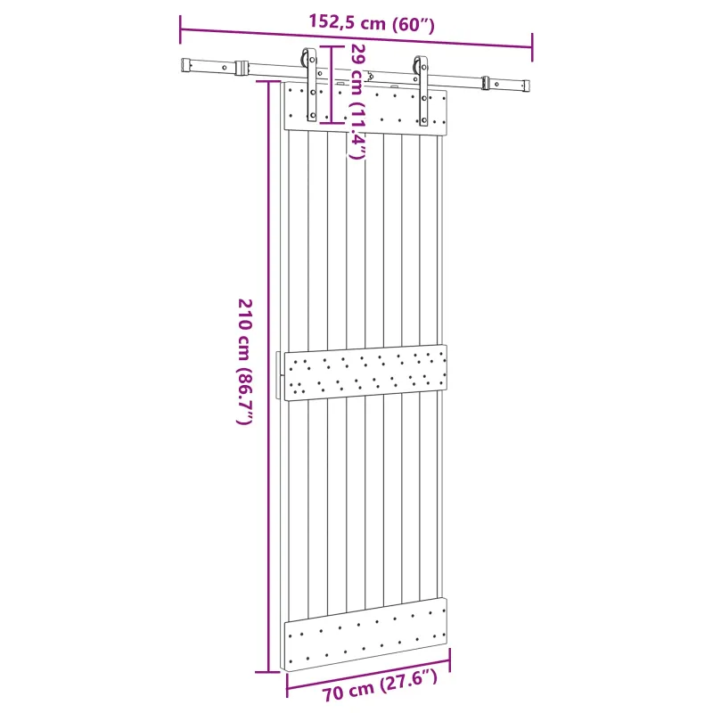 Slankios durys NARVIK Natūrali ir juoda 70 x 210 cm (152,5 cm)